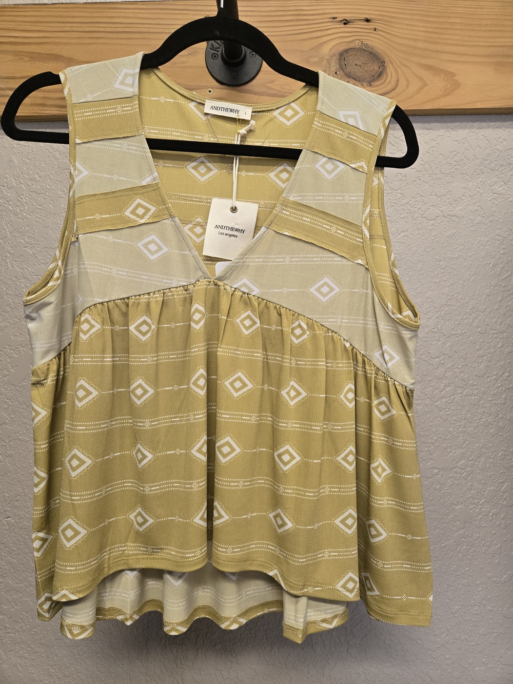 And The Why Mustard & Cream Geometric V-Neck Camisole
